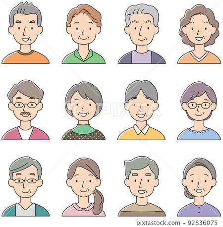 Middle-aged man and woman face icon set 92836075
