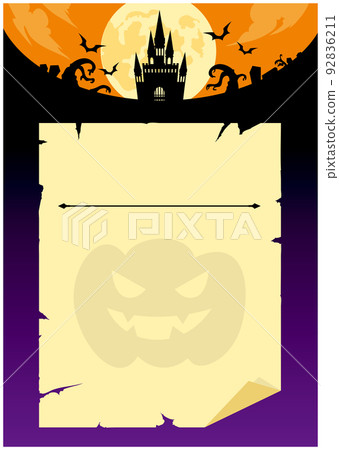 Halloween background with castle and full moon and old letters 92836211