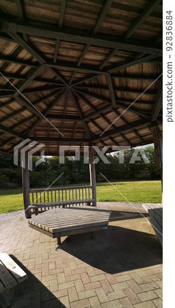 Hexagon pergola in the park 92836884