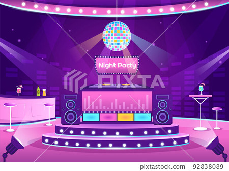 Night Club Interior Cartoon Illustration for Nightlife like a Young People Drink Alcohol and Youth Dance Accompanied by Dj Music in Spotlight 92838089