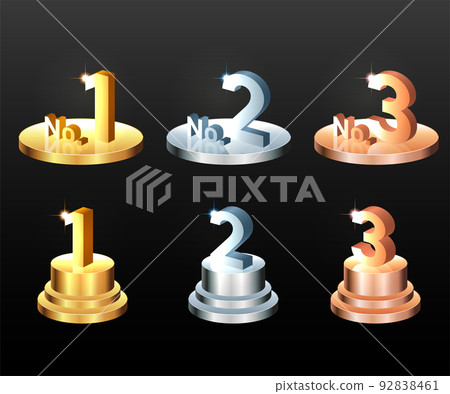 Gold, silver and bronze trophies 92838461