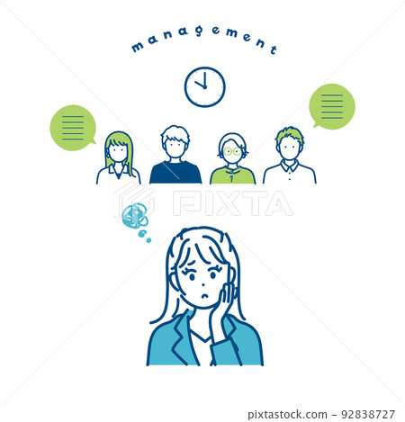 Illustration material of a business woman who is worried about labor management Work efficiency improvement Productivity improvement 92838727