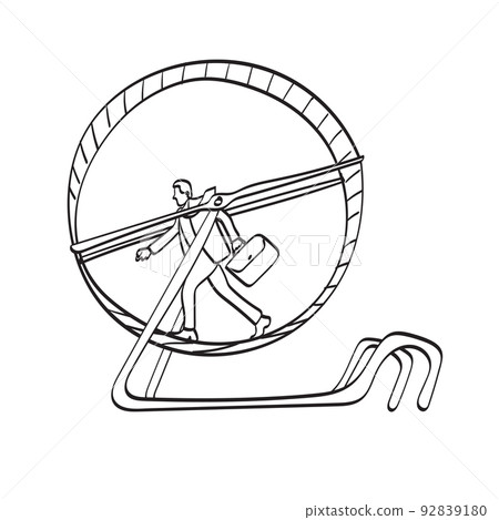 line art businessman walking on hamster wheel illustration vector hand drawn isolated on white background line art businessman walking on hamster wheel illustration vector hand drawn isolated on white background 92839180