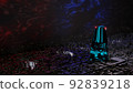 3dcg of a dark future city seen from the horizontal front 92839218
