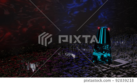 3dcg of a dark future city seen from the horizontal front 3dcg of a dark future city seen from the horizontal front 92839218