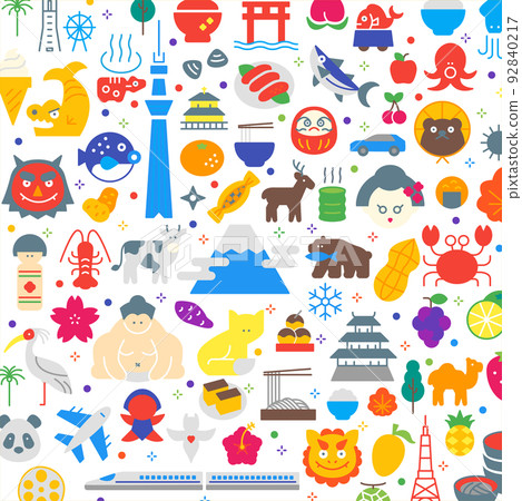 插圖素材：日本彩色圖標圖案（線寬可更改） 92840217