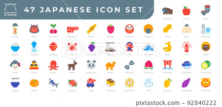 Illustration material: Japanese colorful icon set (line width can be changed) 92840222