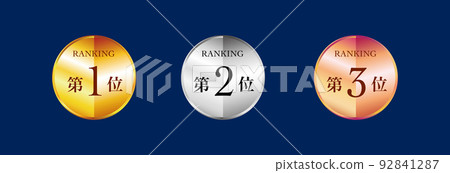 Gold, silver and bronze 1st, 2nd and 3rd ranking icon set Gold, silver and bronze 1st, 2nd and 3rd ranking icon set 92841287