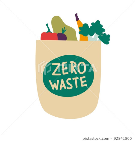 Vegans and organic food. Zero waste concept. Cartoon vegetables in eco packaging, vegetarian natural products, healthy lifestyle. Shopper for local market. Bag full of vegetables. Vector set 92841800