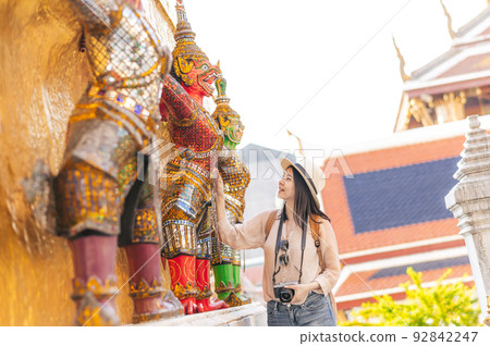 Asian woman enjoy sightseeing while travel in Thailand 92842247