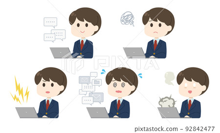Male student upper body set using a personal computer 92842477