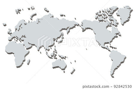 3D world map, monochrome, Pacific Ocean 92842530