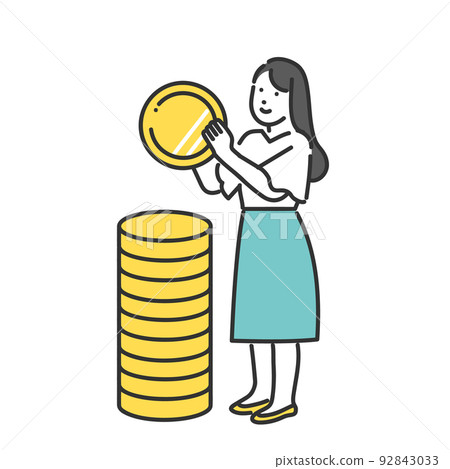 累積硬幣，積分和金錢的圖像插圖材料 92843033
