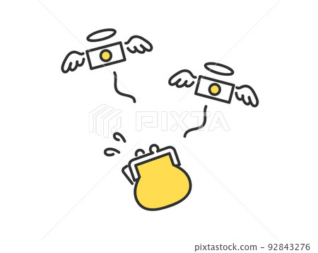 錢從錢包飛走的圖像的插圖素材 92843276