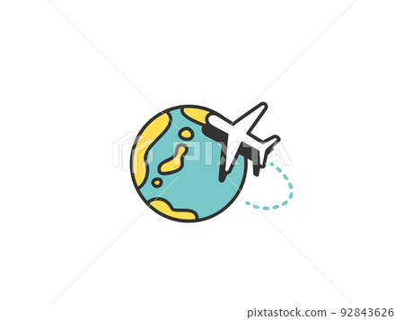 Image illustration material to travel abroad on an airplane 92843626
