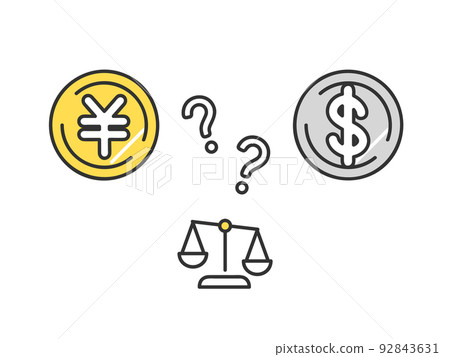 解釋兌換、美元和日元之間關係的圖像插圖材料 92843631