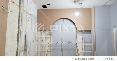 Construction site. Interior. Design. Design. Woodworking. Wall. 92846139