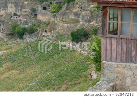 Ancient bakhchisaray cave city road chufut crimea medieval fortress monument, from sunny blue for architecture from travel chufut, mountain karaite. View ruins crimean, Ancient bakhchisaray cave city road chufut crimea medieval fortress monument, from sunny blue for architecture from travel chufut, mountain karaite. View ruins crimean, 92847218