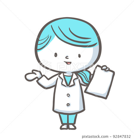 A pharmacist explaining a medicine notebook in one hand (blue version) 92847832