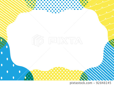 Frame of blue and yellow pop dots and stripes 92848145