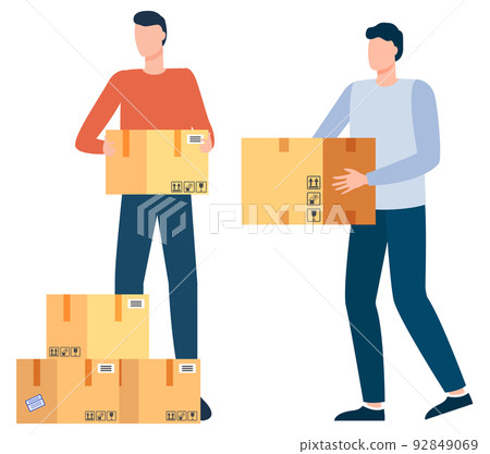 Workers Carrying Packages and Cargo Orders Vector 92849069