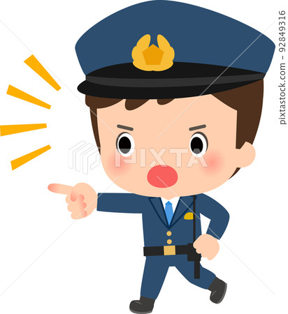 Police officer man pointing and running 92849316