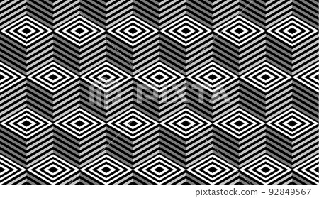 Striped cubes seamless pattern vector. Op art vector illustration. Striped cubes seamless pattern vector. Op art vector illustration. 92849567