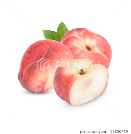 Fresh donut peach with leaves isolated on white background 92850779