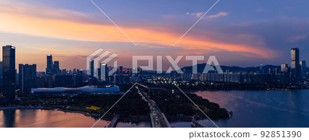 Aerial view of night landscape in Shenzhen city,China 92851390