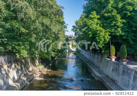 View on Biala River (The White River) in Bielsko-Biala city. 92851422