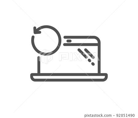 Recovery laptop line icon. Backup data sign. Restore smartphone information symbol. Quality design element. Linear style recovery laptop icon. Editable stroke. Vector 92851490
