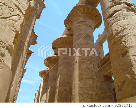 Columns of the ancient Egyptian temple of Karnak at Luxor in Egypt. Columns of the ancient Egyptian temple of Karnak at Luxor in Egypt. 92851715