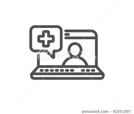 Medicine laptop line icon. Online medical help sign. Quality design element. Linear style medical help icon. Editable stroke. Vector Medicine laptop line icon. Online medical help sign. Quality design element. Linear style medical help icon. Editable stroke. Vector 92851897