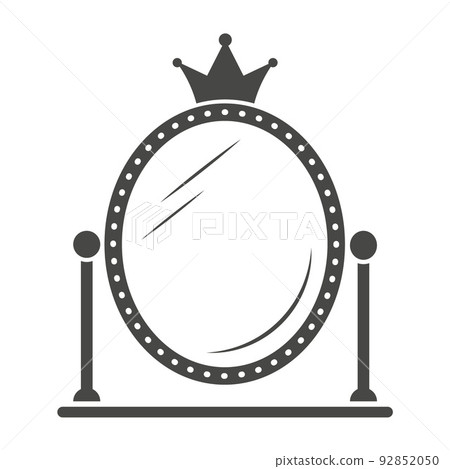 Vintage princess table mirror in royal style on white background. Retro frame design with crown for baby girl birthday and party. Vector silhouette. Vintage princess table mirror in royal style on white background. Retro frame design with crown for baby girl birthday and party. Vector silhouette. 92852050