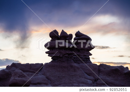 Red Rock Formations in Desert at Sunset. Spring Season. Goblin Valley State Park 92852051