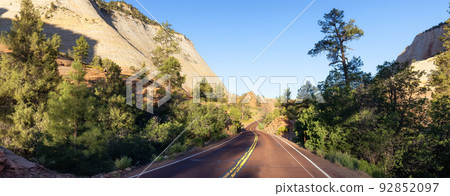 Scenic Road in American Mountain Landscape. Sunny Morning Sunrise Sky 92852097