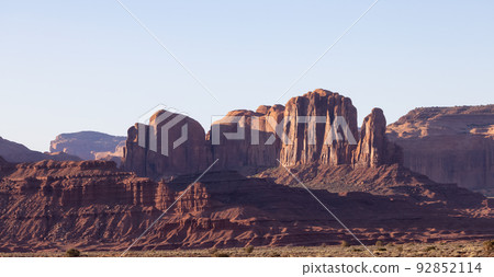 Desert Rocky Mountain American Landscape. Morning Sunny Sunrise Sky 92852114