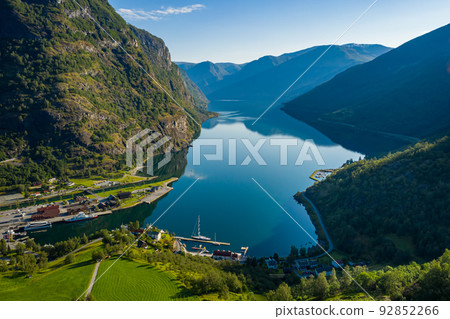 Aurlandsfjord Town Of Flam at dawn. 92852266