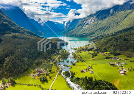 Beautiful Nature Norway natural landscape. lovatnet lake Lodal valley. Beautiful Nature Norway natural landscape. lovatnet lake Lodal valley. 92852290