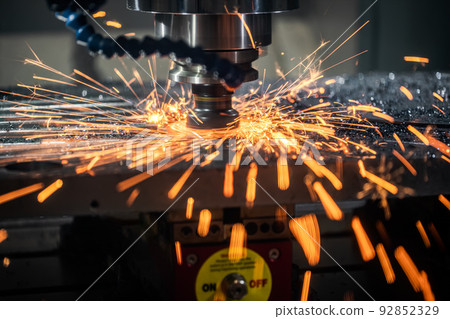 Metalworking CNC lathe milling machine. Cutting metal modern processing technology. 92852329