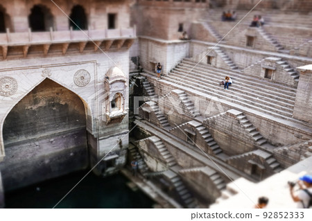 Tilt shift lens - Toorji ka Jhalra, Jodhpur, Rajasthan Stepwell. Stepwells are wells or ponds in which the water is reached by descending a set of steps to the water level. 92852333