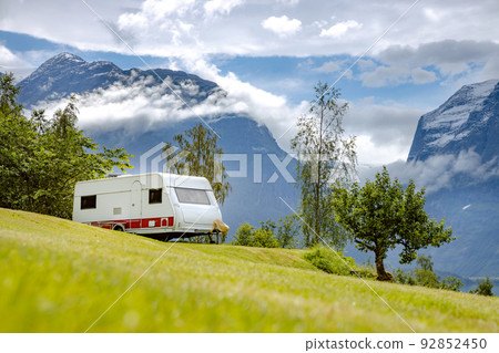 Family vacation travel RV, holiday trip in motorhome 92852450