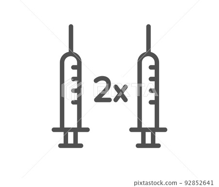 Coronavirus 2x vaccine line icon. Corona syringe sign. Covid jab symbol. Quality design element. Linear style coronavirus vaccine icon. Editable stroke. Vector 92852641