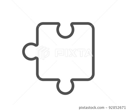 Puzzle piece line icon. Jigsaw game shape sign. Business strategy element. Quality design element. Linear style puzzle icon. Editable stroke. Vector 92852671