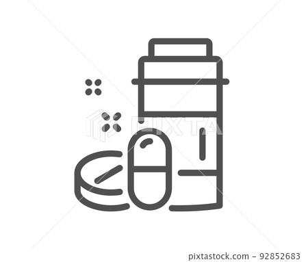 Medical drugs bottle line icon. Medicine pills sign. Pharmacy medication symbol. Quality design element. Linear style medical drugs icon. Editable stroke. Vector Medical drugs bottle line icon. Medicine pills sign. Pharmacy medication symbol. Quality design element. Linear style medical drugs icon. Editable stroke. Vector 92852683
