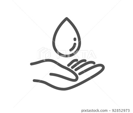 Water care line icon. Clean aqua drop sign. Hand symbol. Quality design element. Linear style water care icon. Editable stroke. Vector 92852973