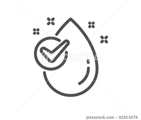 Water drop line icon. Clean aqua with check sign. Liquid symbol. Quality design element. Linear style water drop icon. Editable stroke. Vector 92853078