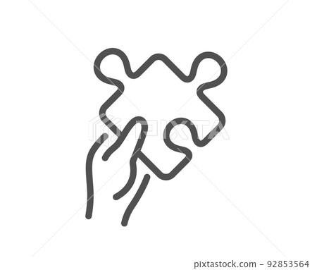 Give Puzzle line icon. Hold Jigsaw piece sign. Business challenge symbol. Quality design element. Linear style puzzle icon. Editable stroke. Vector 92853564