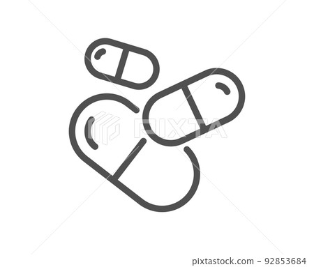 Capsule pill line icon. Medical drugs sign. Pharmacy medication symbol. Quality design element. Linear style capsule pill icon. Editable stroke. Vector Capsule pill line icon. Medical drugs sign. Pharmacy medication symbol. Quality design element. Linear style capsule pill icon. Editable stroke. Vector 92853684