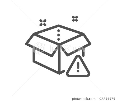 Delivery warning line icon. Package box alert sign. Caution parcel symbol. Quality design element. Linear style delivery warning icon. Editable stroke. Vector 92854575